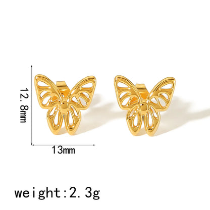 1 Pair Simple Style Quadrilateral Heart Shape Butterfly Polishing Plating Inlay Stainless Steel Zircon 18k Gold Plated Ear Studs