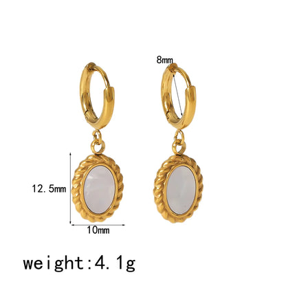 1 Pair Simple Style Quadrilateral Oval Polishing Plating Stainless Steel 18k Gold Plated Drop Earrings