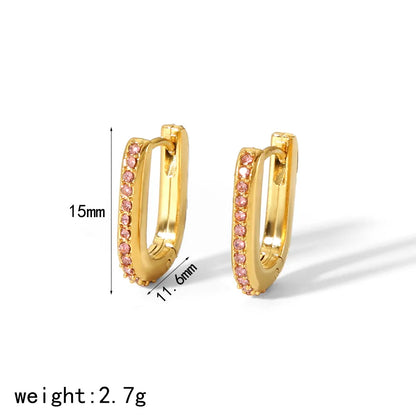 1 Pair Simple Style Quadrilateral Polishing Plating 304 Stainless Steel Zircon Hoop Earrings