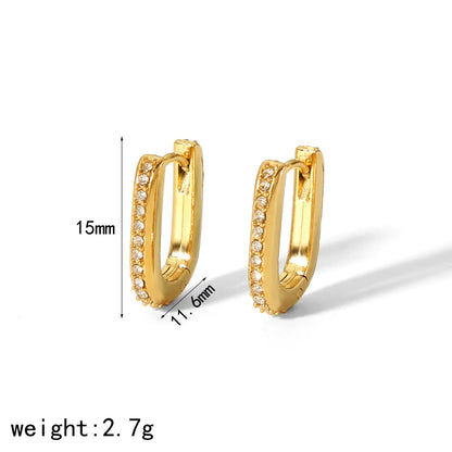 1 Pair Simple Style Quadrilateral Polishing Plating 304 Stainless Steel Zircon Hoop Earrings