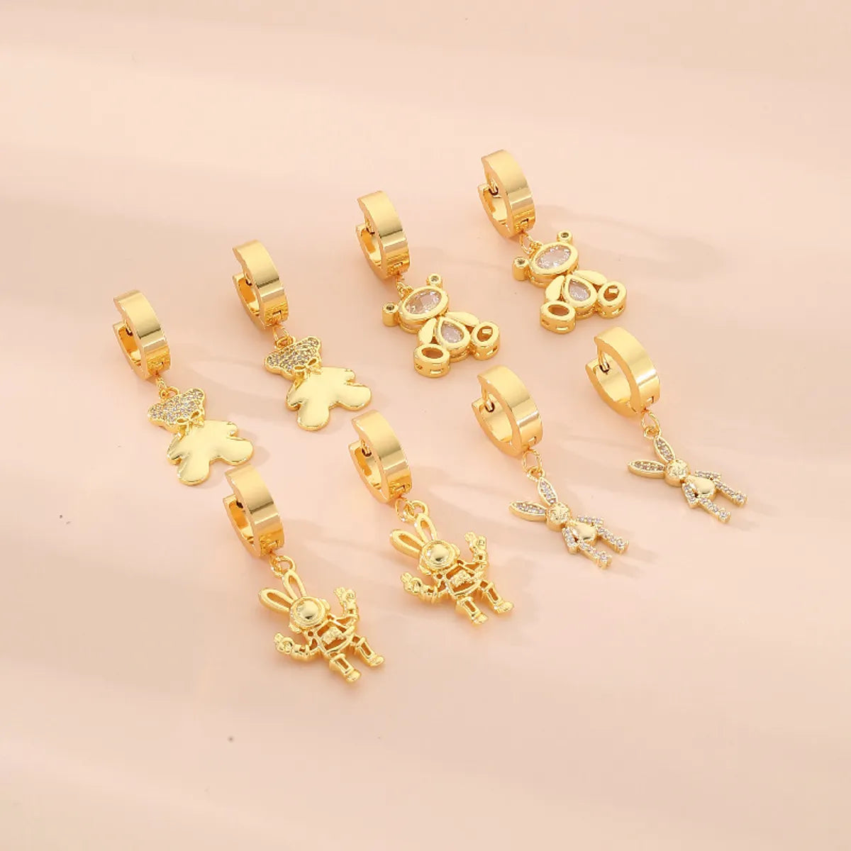 1 Pair Simple Style Rabbit Bear Plating Inlay 304 Stainless Steel Copper Zircon K Gold Plated Drop Earrings