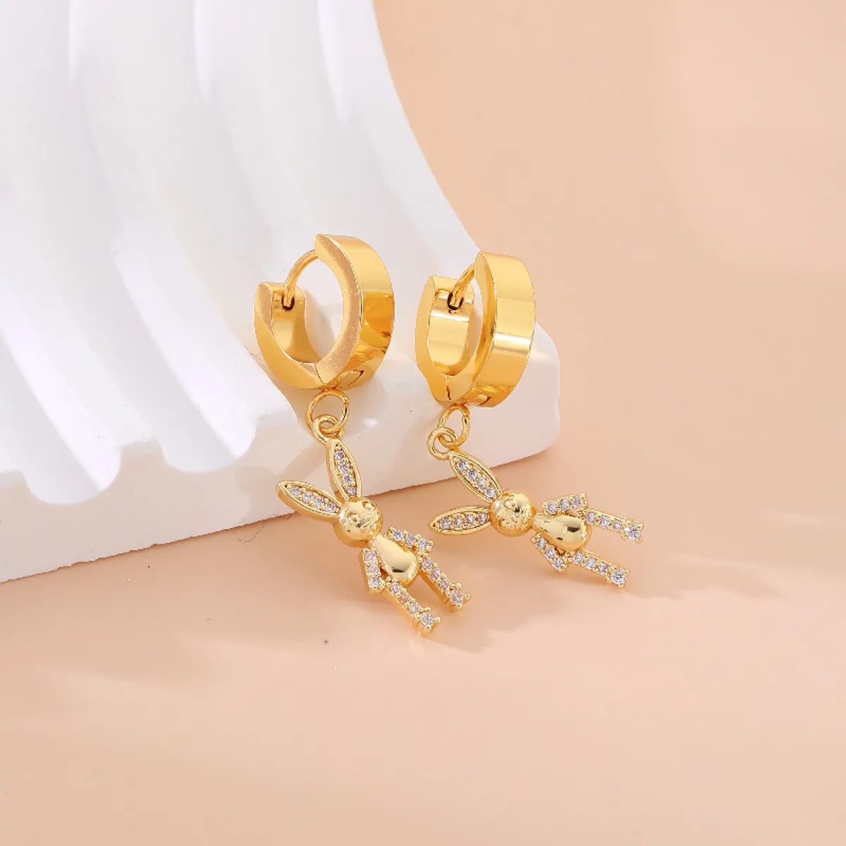 1 Pair Simple Style Rabbit Bear Plating Inlay 304 Stainless Steel Copper Zircon K Gold Plated Drop Earrings