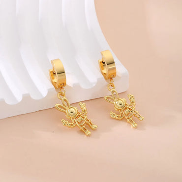 1 Pair Simple Style Rabbit Bear Plating Inlay 304 Stainless Steel Copper Zircon K Gold Plated Drop Earrings