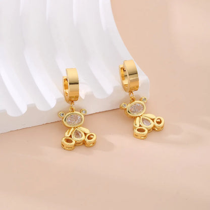 1 Pair Simple Style Rabbit Bear Plating Inlay 304 Stainless Steel Copper Zircon K Gold Plated Drop Earrings