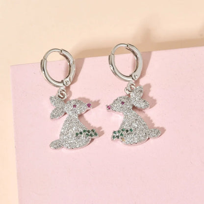 1 Pair Simple Style Rabbit Plating Copper Zircon White Gold Plated Drop Earrings