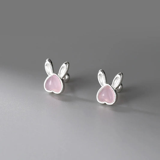 1 Pair Simple Style Rabbit Sterling Silver Inlay Rhinestones Ear Studs