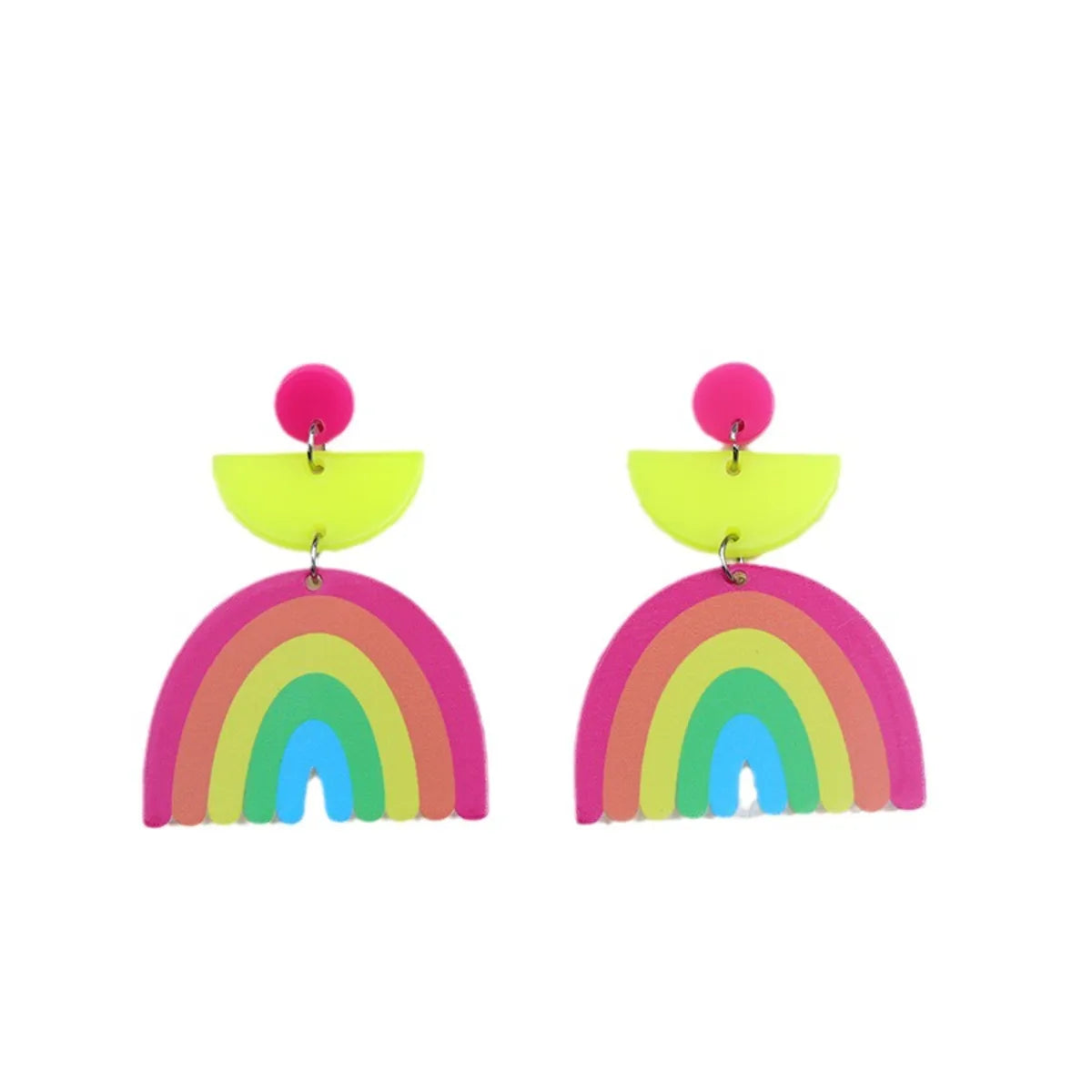 1 Pair Simple Style Rainbow Printing Arylic Drop Earrings