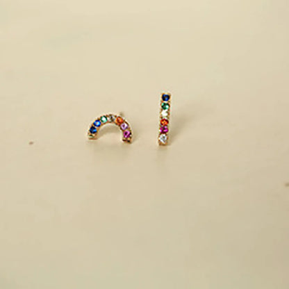 1 Pair Simple Style Rainbow Sterling Silver Asymmetrical Plating Inlay Artificial Gemstones Earrings