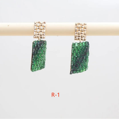 1 Pair Simple Style Rectangle Inlay Mixed Materials Glass Drop Earrings