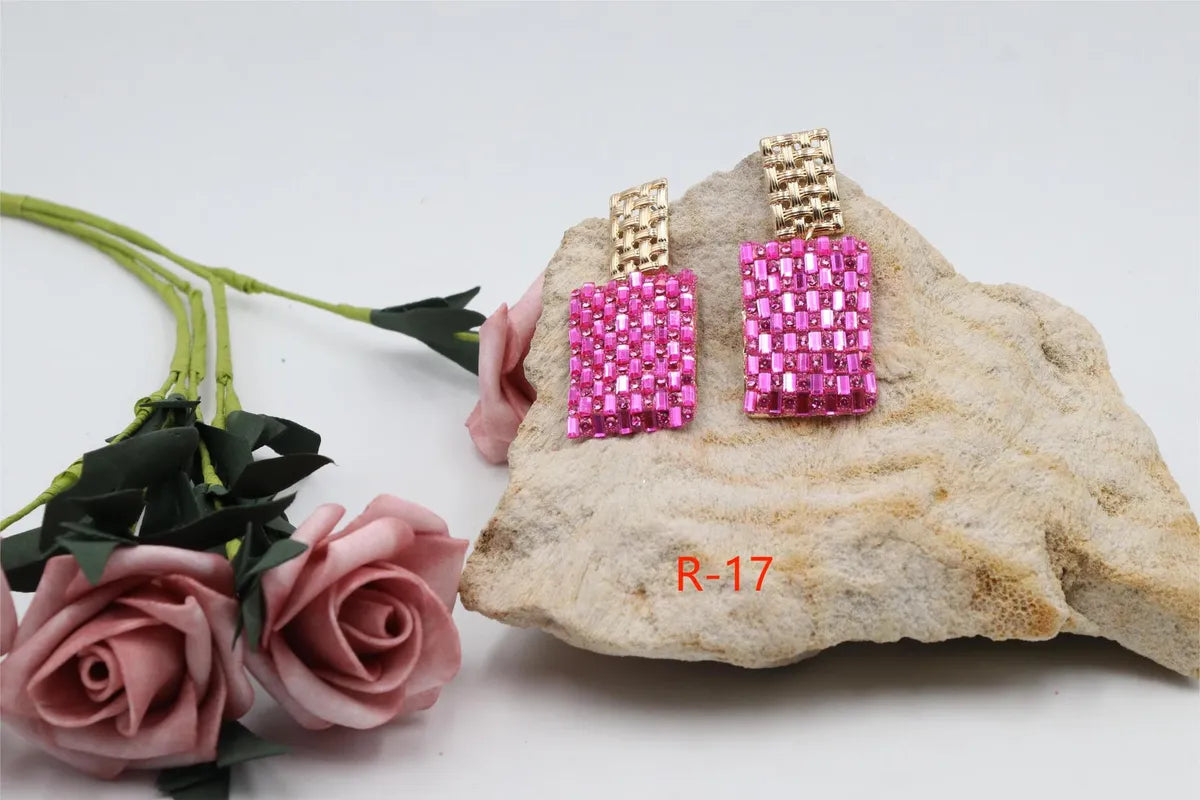 1 Pair Simple Style Rectangle Inlay Mixed Materials Glass Drop Earrings