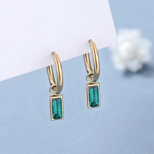 1 Pair Simple Style Rectangle Inlay Stainless Steel Zircon Drop Earrings