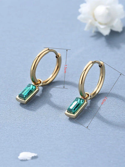 1 Pair Simple Style Rectangle Inlay Stainless Steel Zircon Drop Earrings