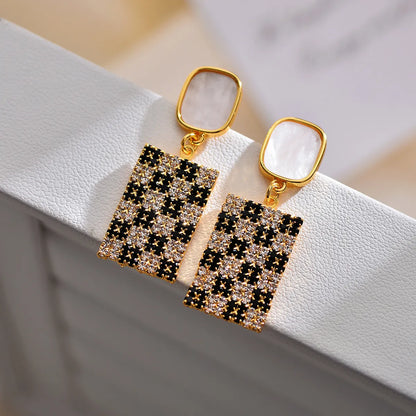 1 Pair Simple Style Rectangle Plating Inlay Copper Zircon Gold Plated Drop Earrings