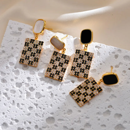 1 Pair Simple Style Rectangle Plating Inlay Copper Zircon Gold Plated Drop Earrings