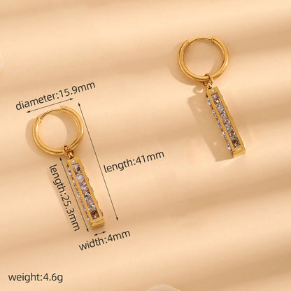 1 Pair Simple Style Rectangle Plating Inlay Stainless Steel Rhinestones 18k Gold Plated Drop Earrings