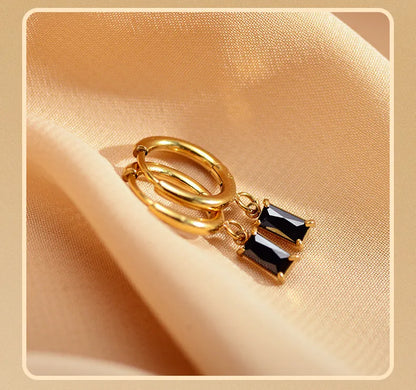 1 Pair Simple Style Rectangle Plating Inlay 304 Stainless Steel Zircon Gold Plated Drop Earrings