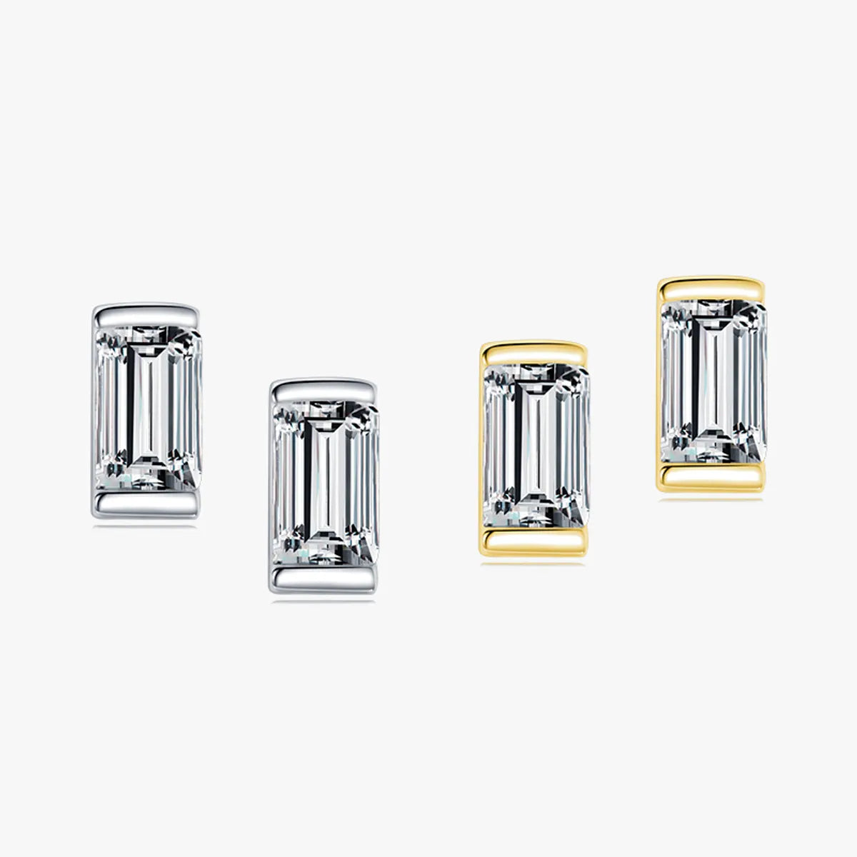 1 Pair Simple Style Rectangle Sterling Silver Plating Inlay Zircon 14k Gold Plated Rhodium Plated Ear Studs