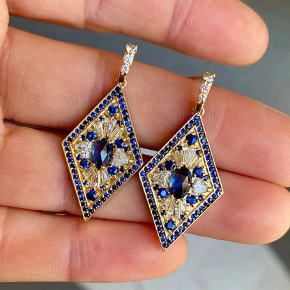 1 Pair Simple Style Rhombus Inlay Alloy Rhinestones Glass Gold Plated Drop Earrings