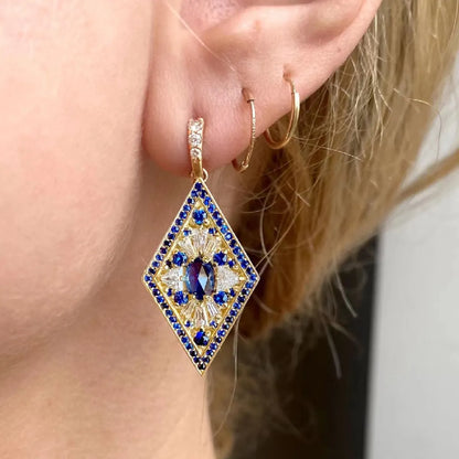 1 Pair Simple Style Rhombus Inlay Alloy Rhinestones Glass Gold Plated Drop Earrings