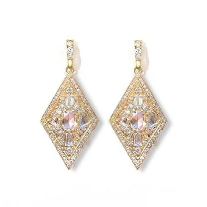 1 Pair Simple Style Rhombus Inlay Alloy Rhinestones Glass Gold Plated Drop Earrings