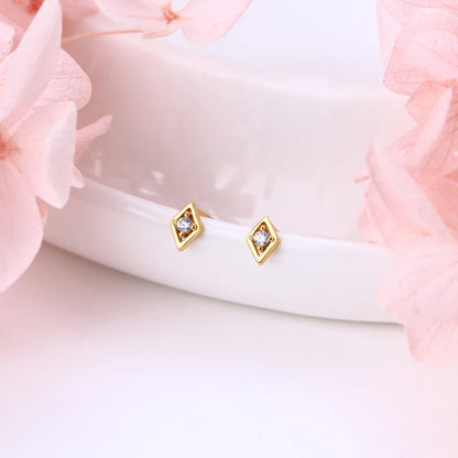 1 Pair Simple Style Rhombus Inlay Sterling Silver Artificial Diamond Ear Studs