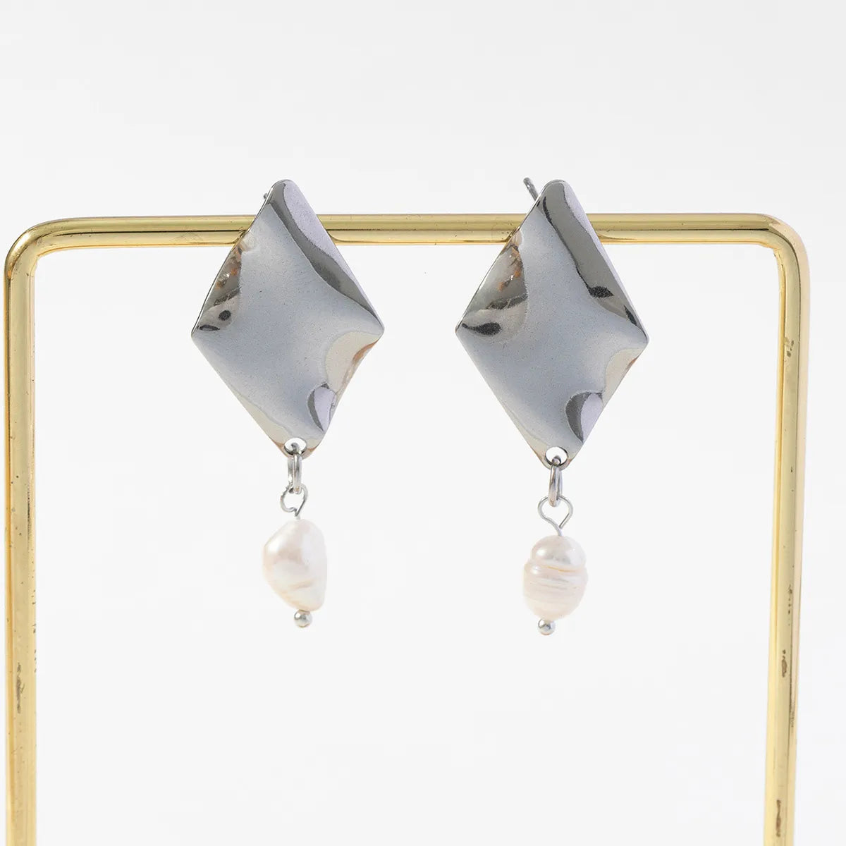 1 Pair Simple Style Rhombus Stainless Steel Drop Earrings