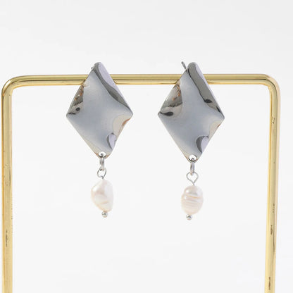 1 Pair Simple Style Rhombus Stainless Steel Drop Earrings