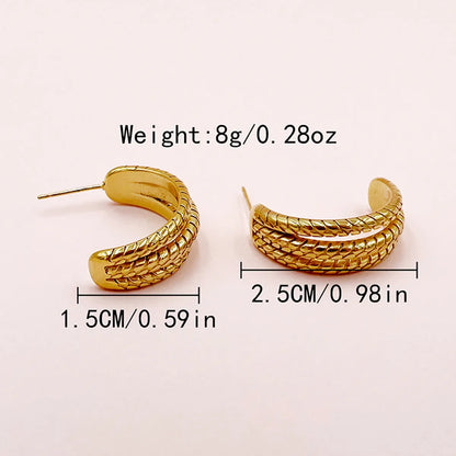 1 Pair Simple Style Roman Style Commute C Shape Solid Color Layered Plating Stainless Steel Gold Plated Ear Studs