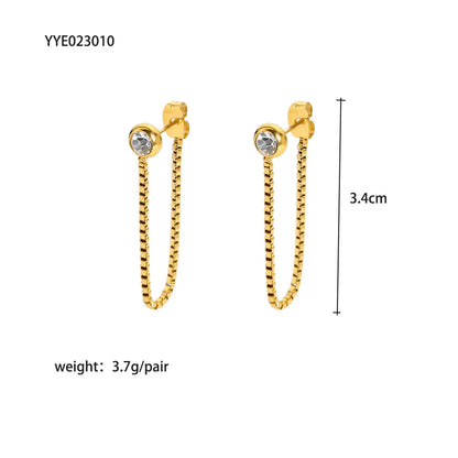 1 Pair Simple Style Roman Style Geometric Plating Inlay 201 Stainless Steel Artificial Diamond 18K Gold Plated Drop Earrings