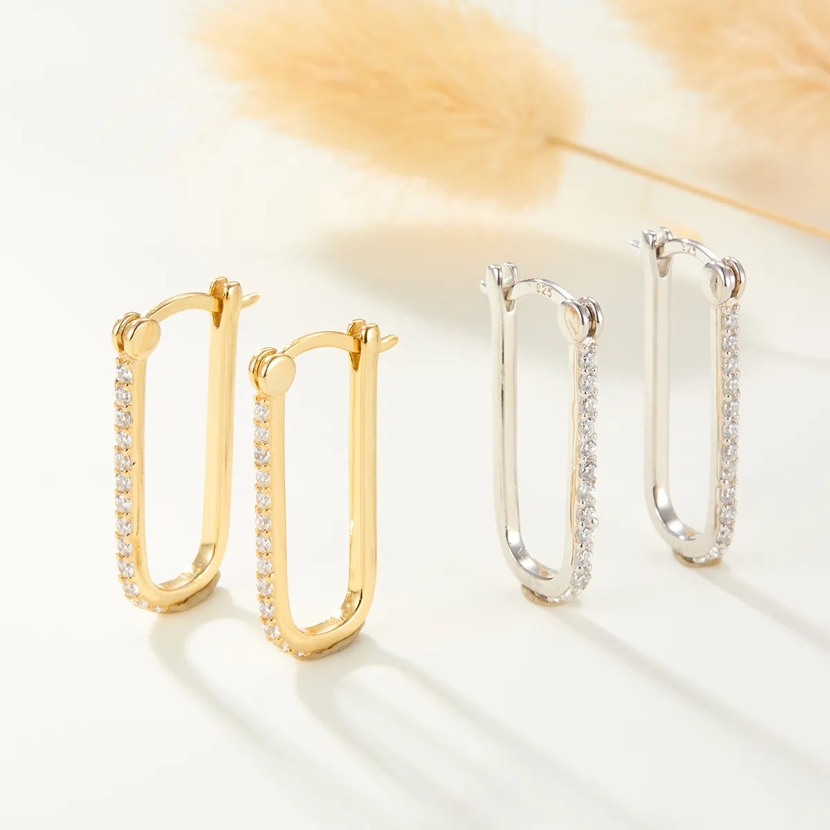 1 Pair Simple Style Roman Style Geometric Rectangle Inlay Sterling Silver Zircon White Gold Plated Gold Plated Earrings