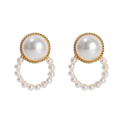 1 Pair Simple Style Round Inlay Alloy Zircon Ear Studs