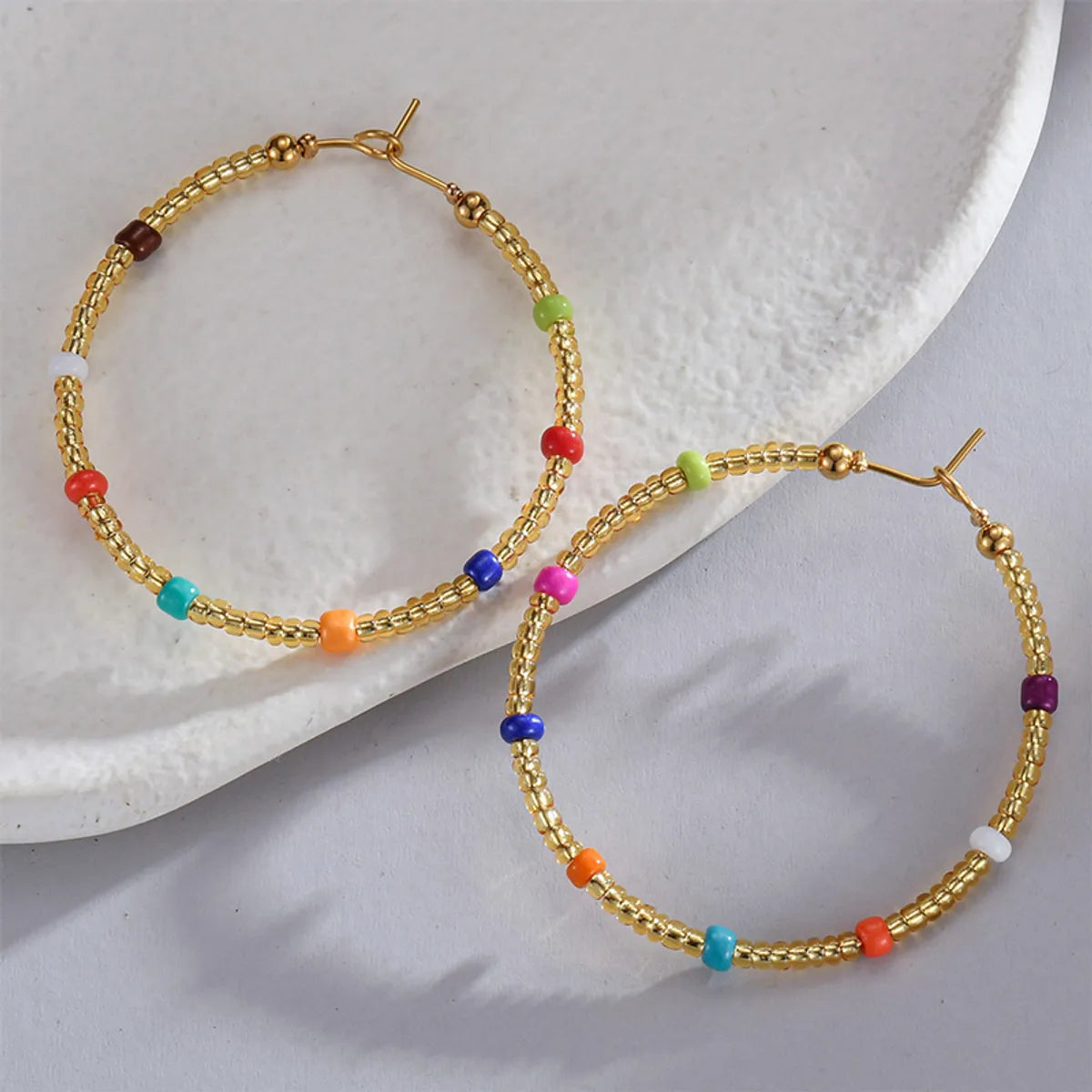 1 Pair Simple Style Round Beaded Plating Stainless Steel 14k Gold Plated Earrings