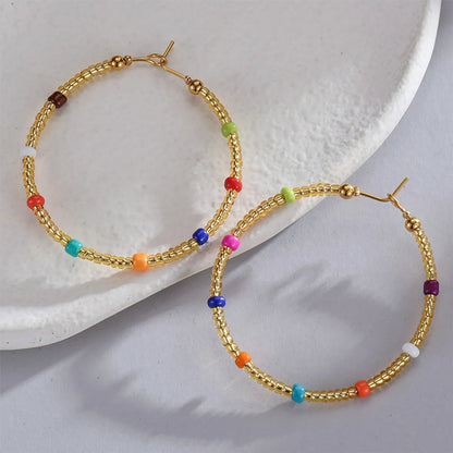 1 Pair Simple Style Round Beaded Plating Stainless Steel 14k Gold Plated Earrings