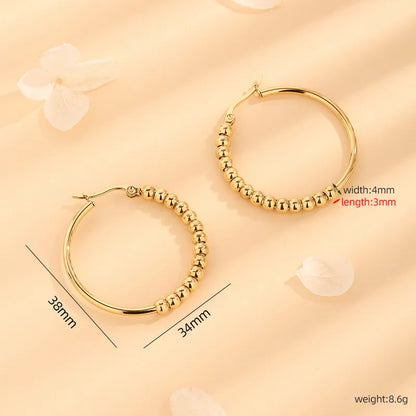 1 Pair Simple Style Round Beaded Polishing Titanium Steel 18K Gold Plated Hoop Earrings