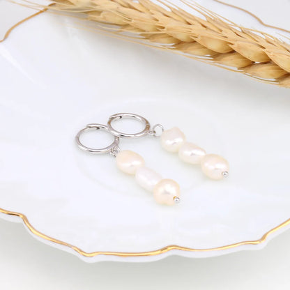 1 Pair Simple Style Round Beaded Sterling Silver Drop Earrings