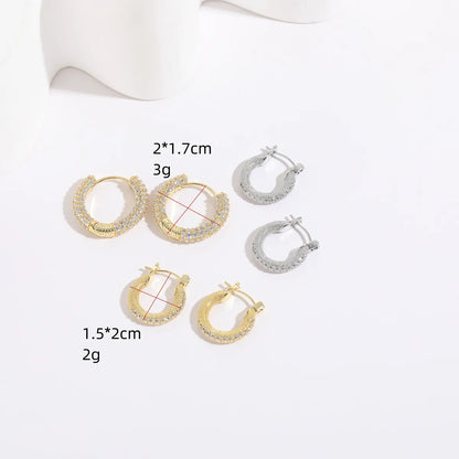 1 Pair Simple Style Round Copper Plating Inlay Zircon Hoop Earrings