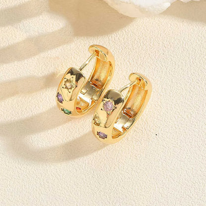 1 Pair Simple Style Round Copper Zircon 14k Gold Plated Hoop Earrings