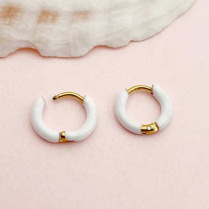 1 Pair Simple Style Round Enamel 304 Stainless Steel 14K Gold Plated Earrings