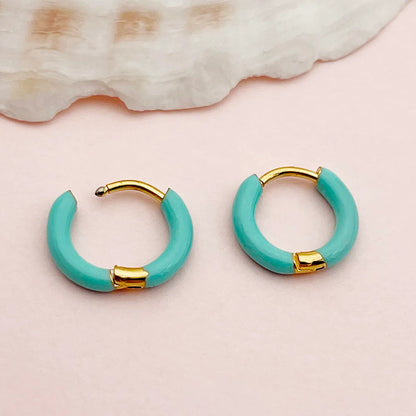 1 Pair Simple Style Round Enamel 304 Stainless Steel 14K Gold Plated Earrings