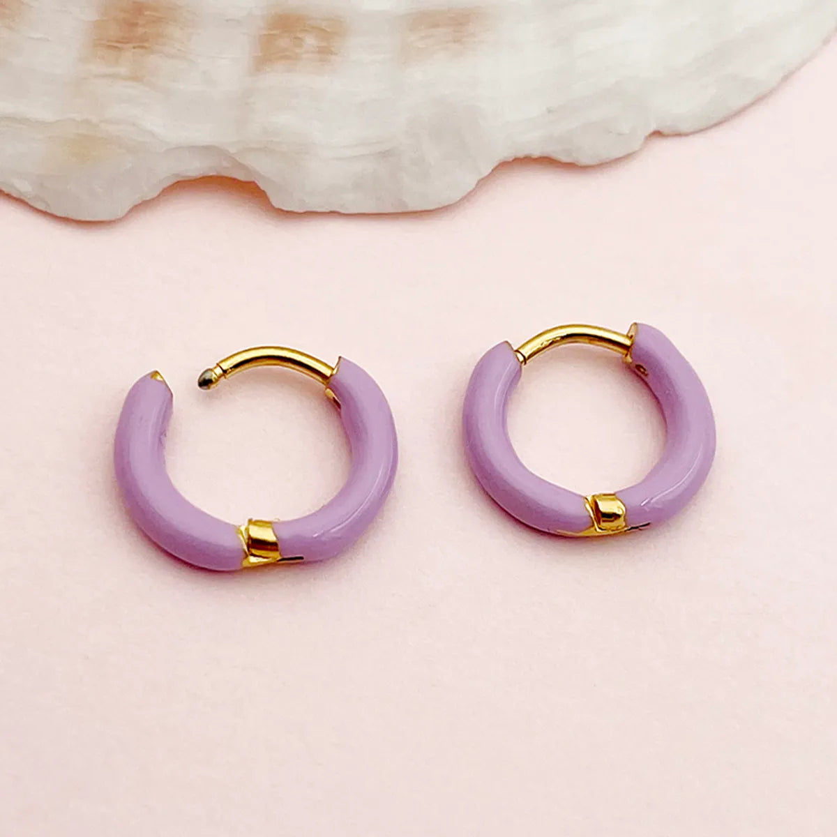 1 Pair Simple Style Round Enamel 304 Stainless Steel 14K Gold Plated Earrings