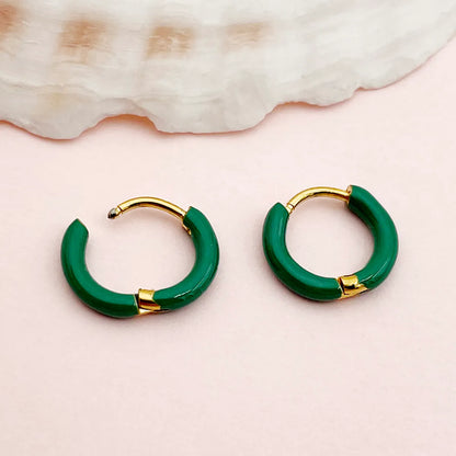 1 Pair Simple Style Round Enamel 304 Stainless Steel 14K Gold Plated Earrings