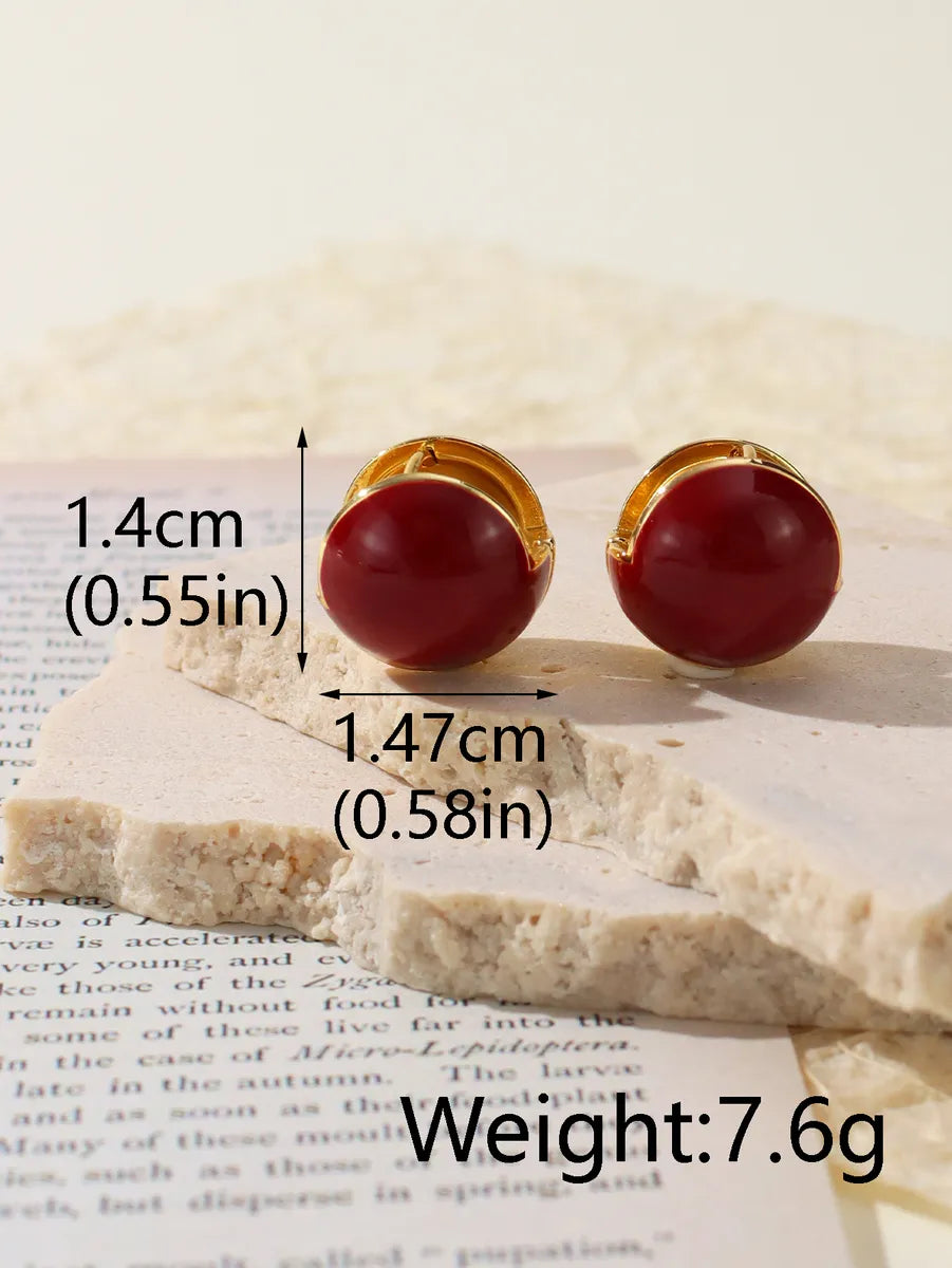 1 Pair Simple Style Round Enamel Plating Brass 18k Gold Plated Earrings