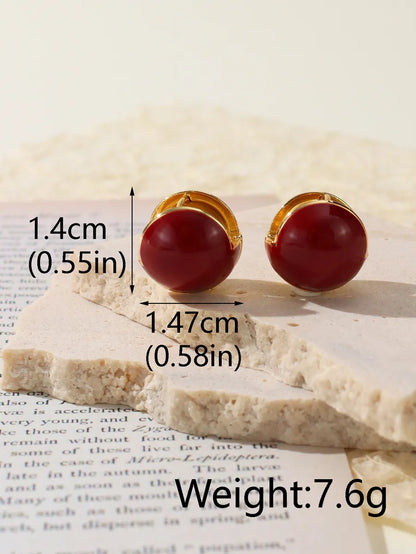 1 Pair Simple Style Round Enamel Plating Brass 18k Gold Plated Earrings