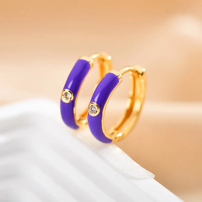 1 Pair Simple Style Round Enamel Plating Inlay Copper Zircon 18k Gold Plated Earrings