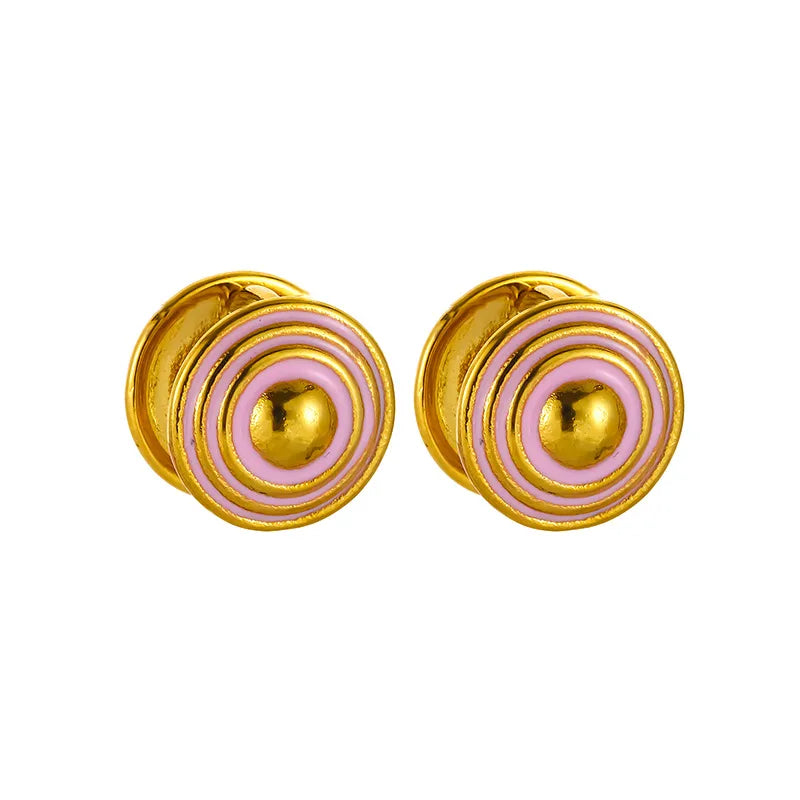 1 Pair Simple Style Round Enamel Titanium Steel 18K Gold Plated Earrings