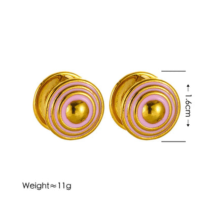 1 Pair Simple Style Round Enamel Titanium Steel 18K Gold Plated Earrings