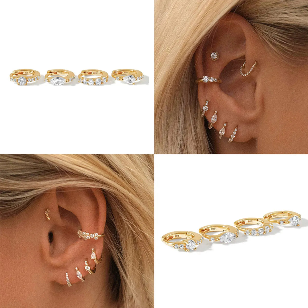 1 Pair Simple Style Round Eye Polishing Plating Inlay Sterling Silver Zircon White Gold Plated Earrings