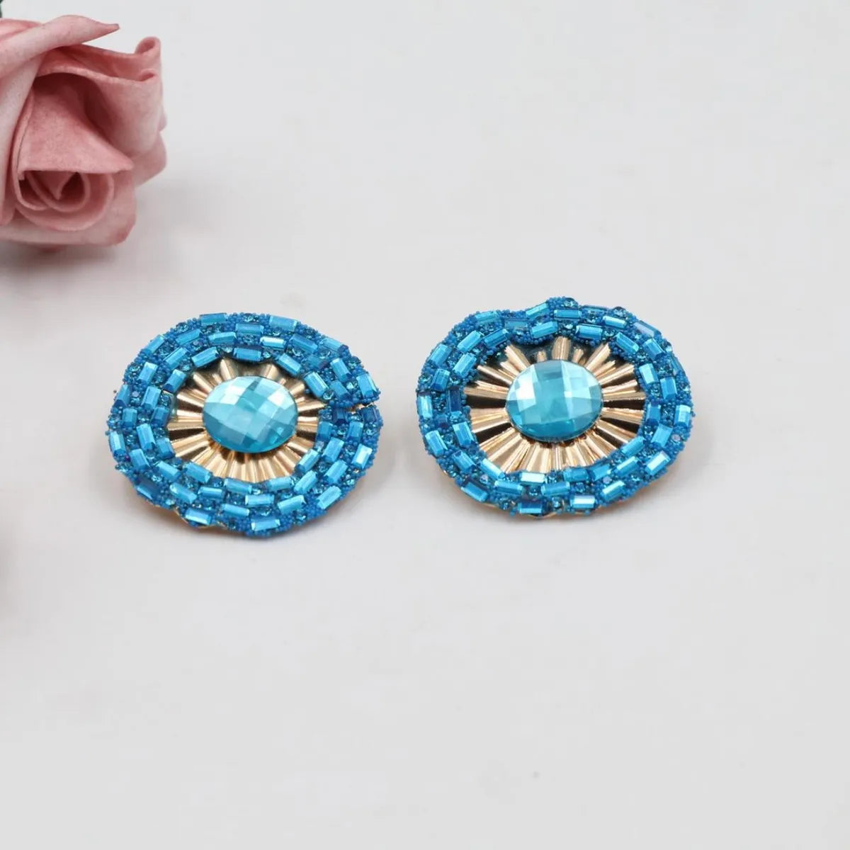 1 Pair Simple Style Round Flower Zinc Alloy Ear Studs