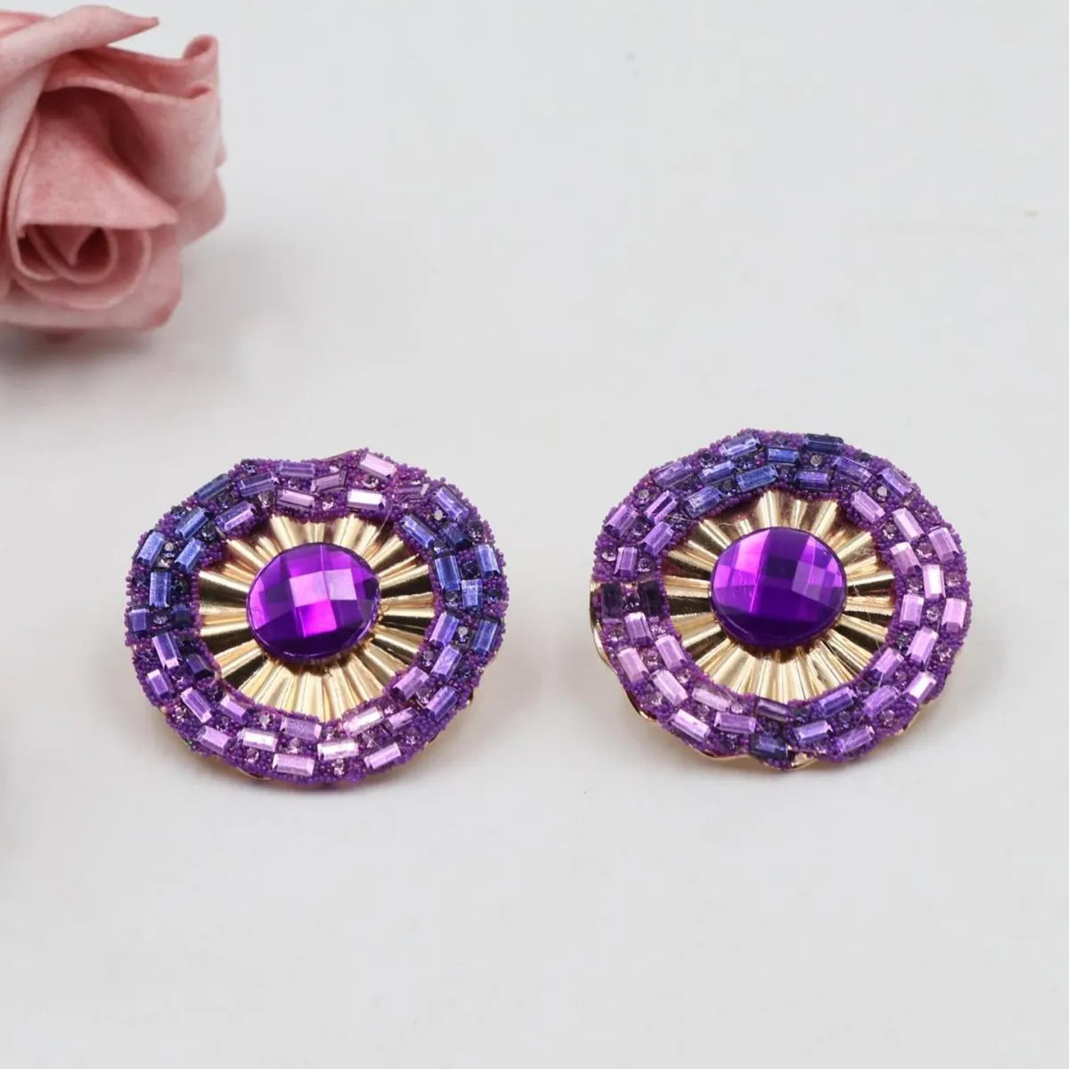 1 Pair Simple Style Round Flower Zinc Alloy Ear Studs