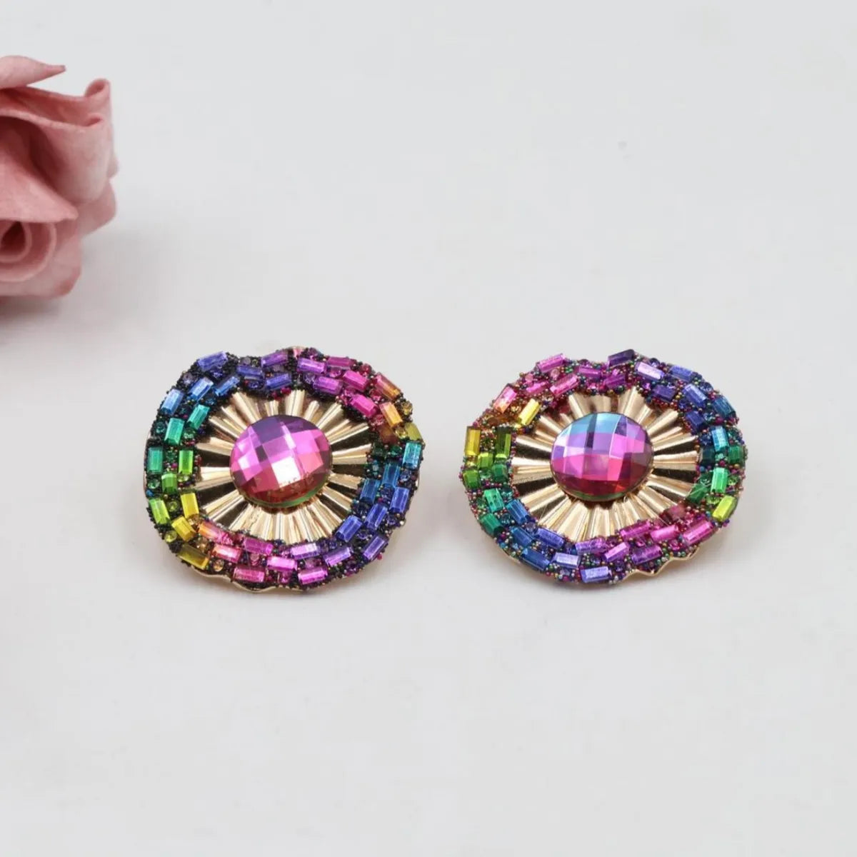 1 Pair Simple Style Round Flower Zinc Alloy Ear Studs